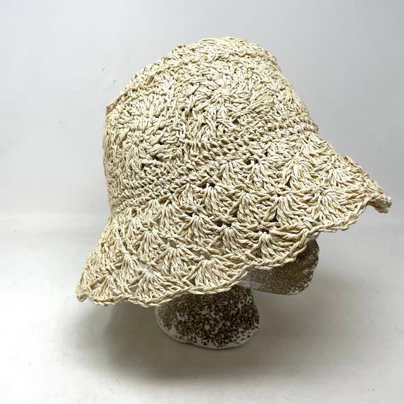 Urban Outfitters Accessories - Urban Outfitters UO Natural Crochet Woven Floral Scalloped Bucket Hat OS New NWT